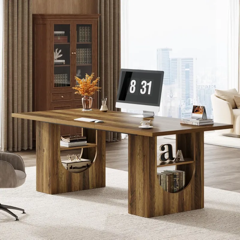 Tribesigns Desks*70.8" Executive Desk, Home Office Desk Computer Desk with Storage Shelves