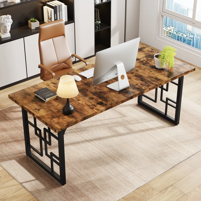 Tribesigns Desks*63" Executive Desk, Industrial Study Computer Desk with Metal Legs