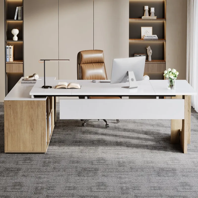 Tribesigns Desks*74" Executive Desk, L - Shaped Computer Desk Office Desk With Cabinet