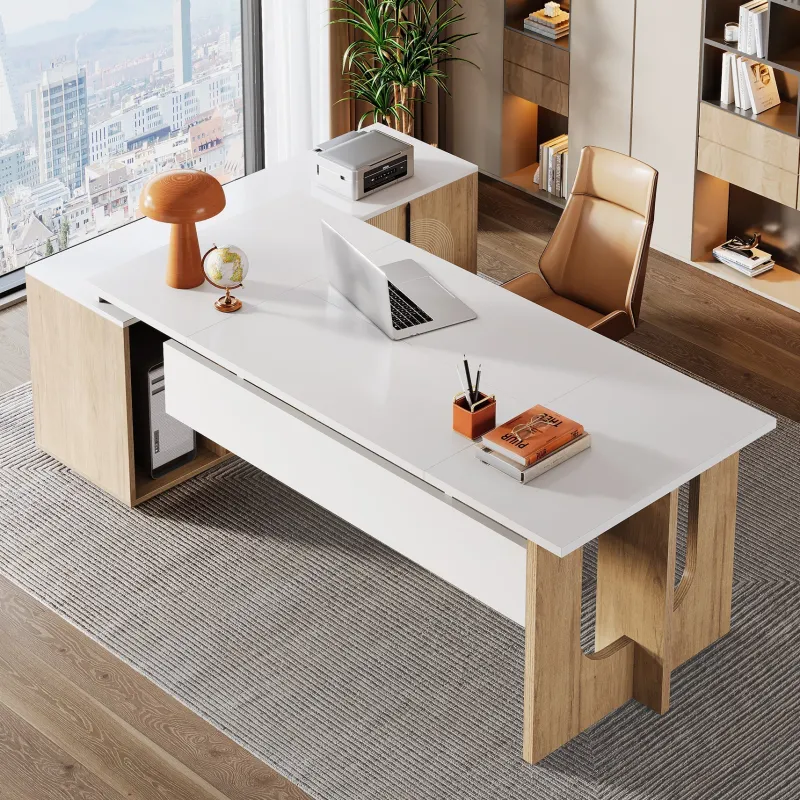 Tribesigns Desks*74" Executive Desk, L - Shaped Computer Desk Office Desk With Cabinet