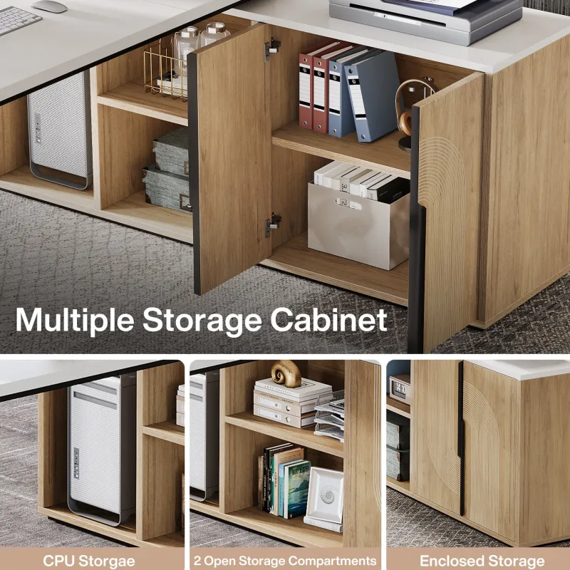 Tribesigns Desks*74" Executive Desk, L - Shaped Computer Desk Office Desk With Cabinet
