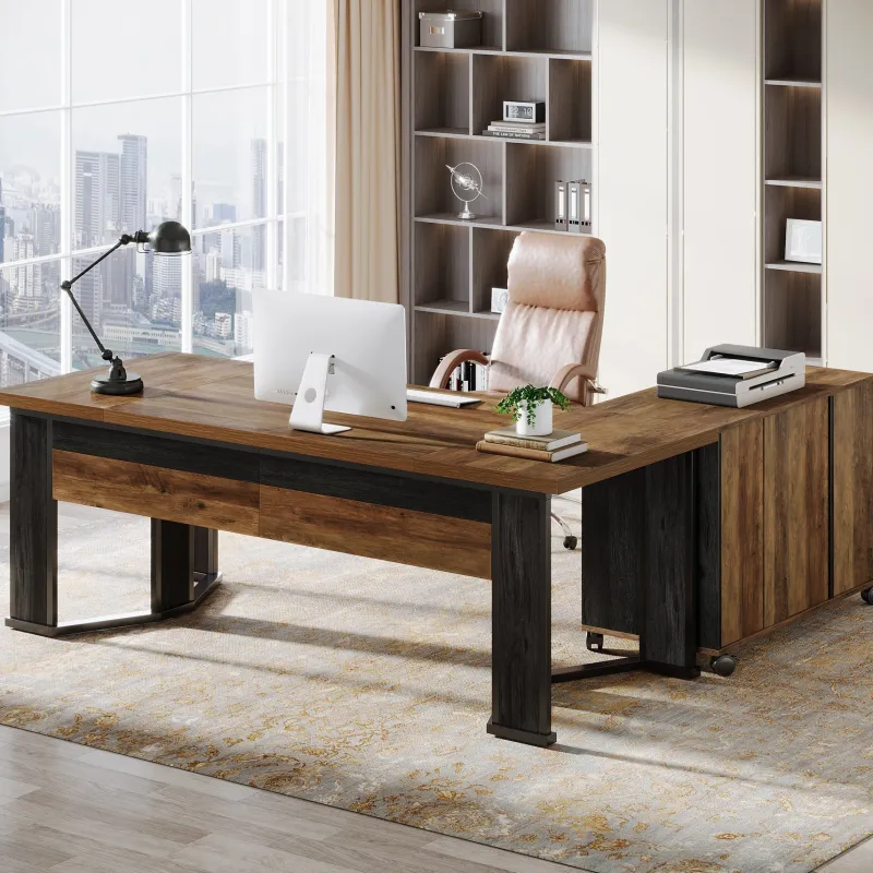 Tribesigns Desks*70.8" Executive Desk, L - Shaped Home Office Desk with File Cabinet