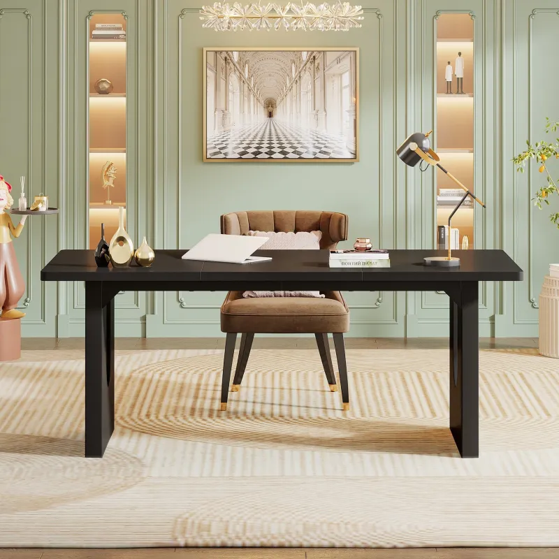 Tribesigns Desks*71" Executive Desk, Modern Computer Desk with Wood Double Pedestal Base