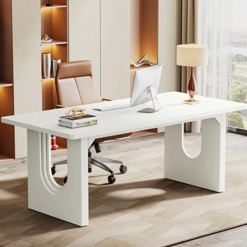 Tribesigns Desks*71" Executive Desk, Modern Computer Desk with Wood Double Pedestal Base