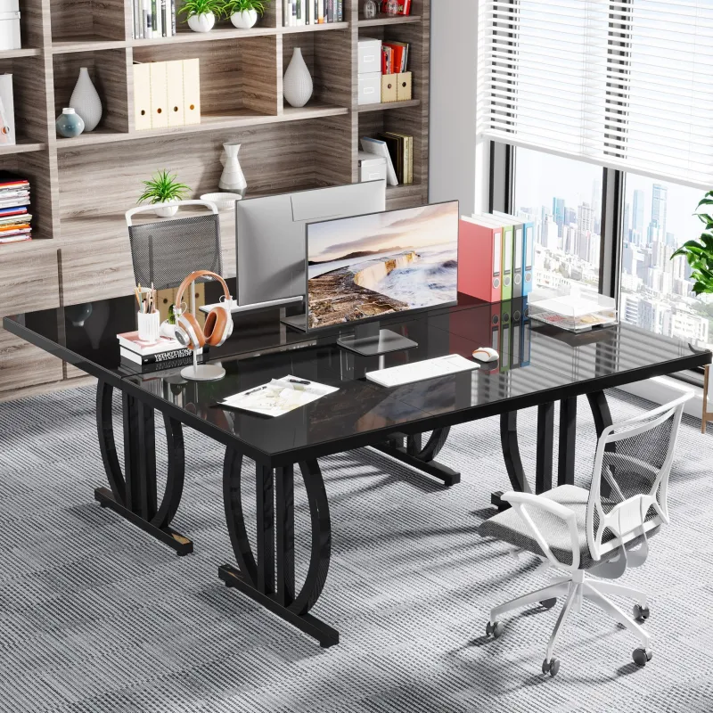 Tribesigns Desks*63" Executive Desk, Modern Computer Desk with Metal Geometric Base