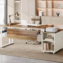 Tribesigns Desks*74" Executive Desk, Modern Computer Desk With 3 Drawers File Cabinet