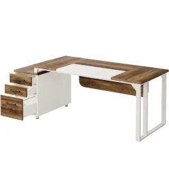 Tribesigns Desks*74" Executive Desk, Modern Computer Desk With 3 Drawers File Cabinet