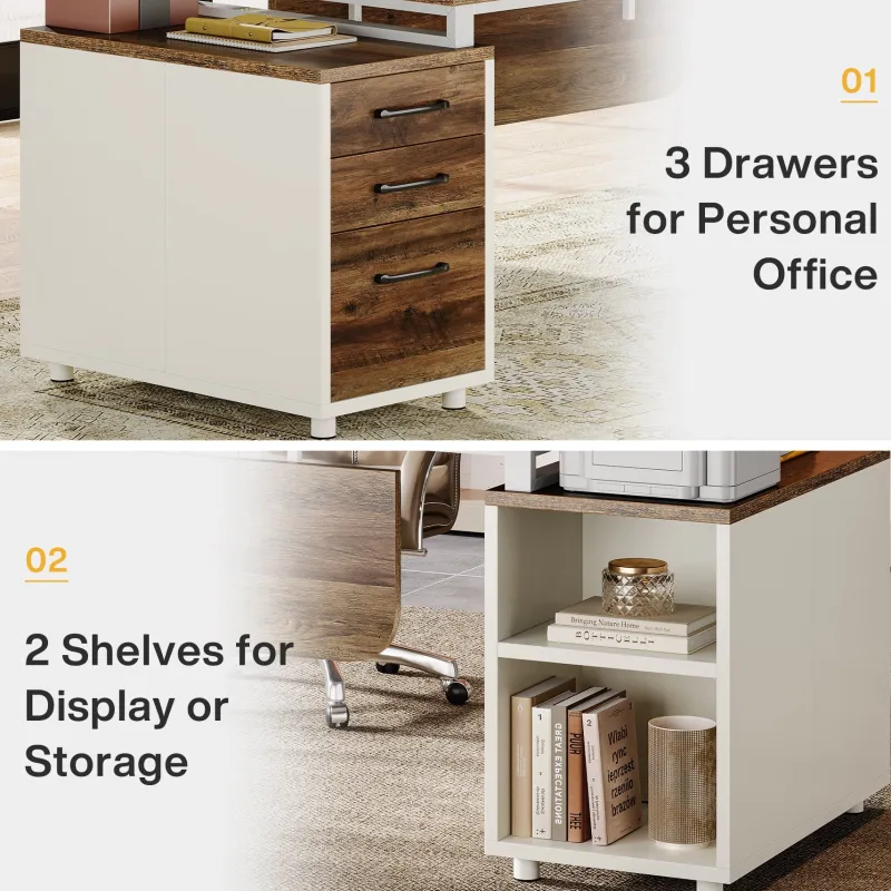 Tribesigns Desks*74" Executive Desk, Modern Computer Desk With 3 Drawers File Cabinet