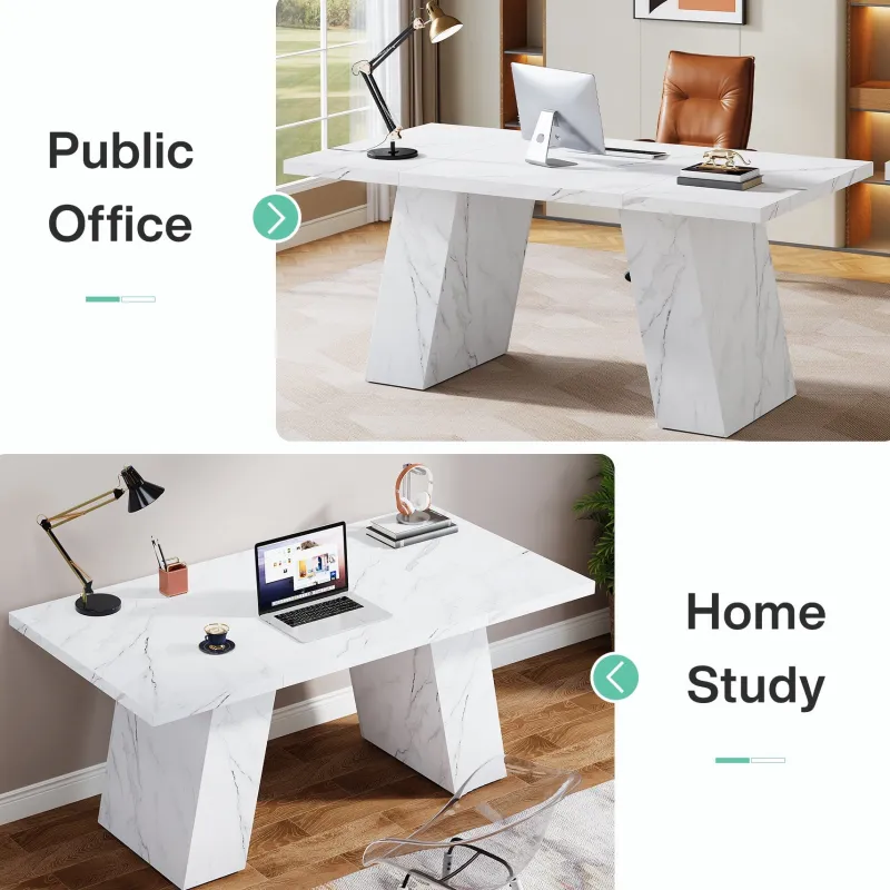 Tribesigns Desks*63" Executive Desk, Modern Faux Marble Computer Desk