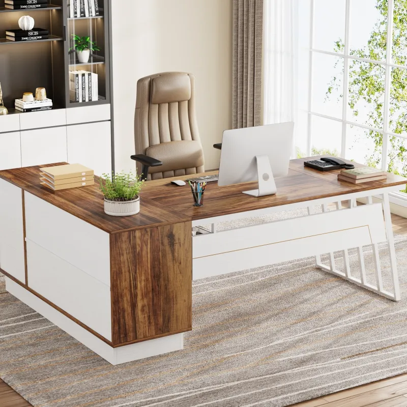 Tribesigns Desks*71" Executive Desk, Modern L-Shaped Computer Desk with Cabinet