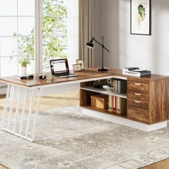 Tribesigns Desks*71" Executive Desk, Modern L-Shaped Computer Desk with Cabinet