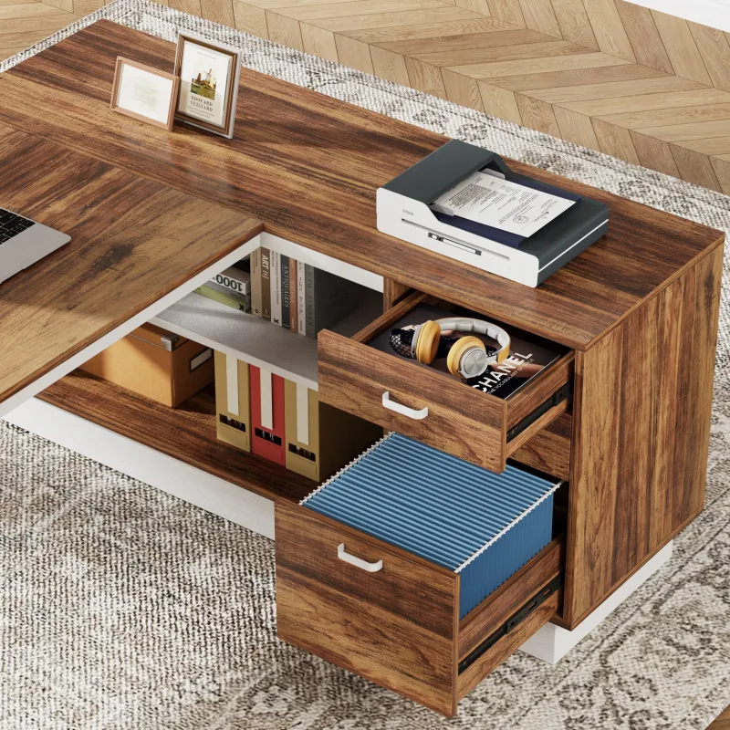 Tribesigns Desks*71" Executive Desk, Modern L-Shaped Computer Desk with Cabinet