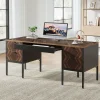 Tribesigns Desks*63" Executive Desk, Rustic Computer Office Desk with 4 Drawers