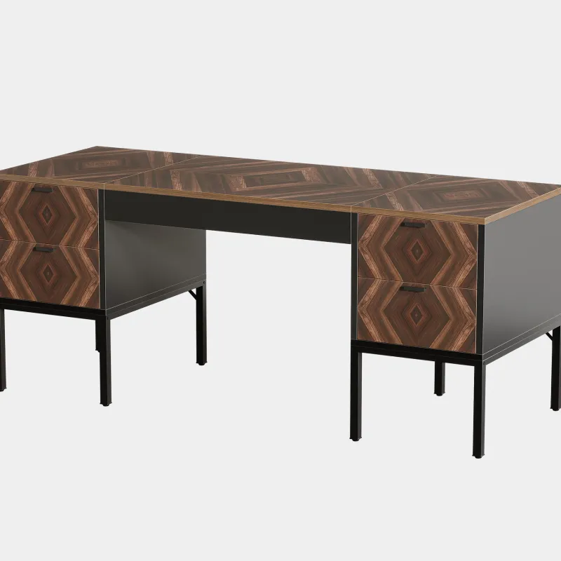 Tribesigns Desks*63" Executive Desk, Rustic Computer Office Desk with 4 Drawers