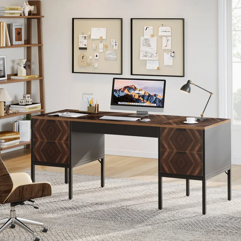 Tribesigns Desks*63" Executive Desk, Rustic Computer Office Desk with 4 Drawers