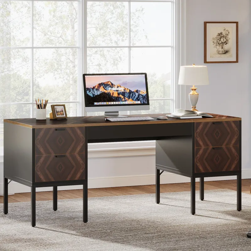 Tribesigns Desks*63" Executive Desk, Rustic Computer Office Desk with 4 Drawers