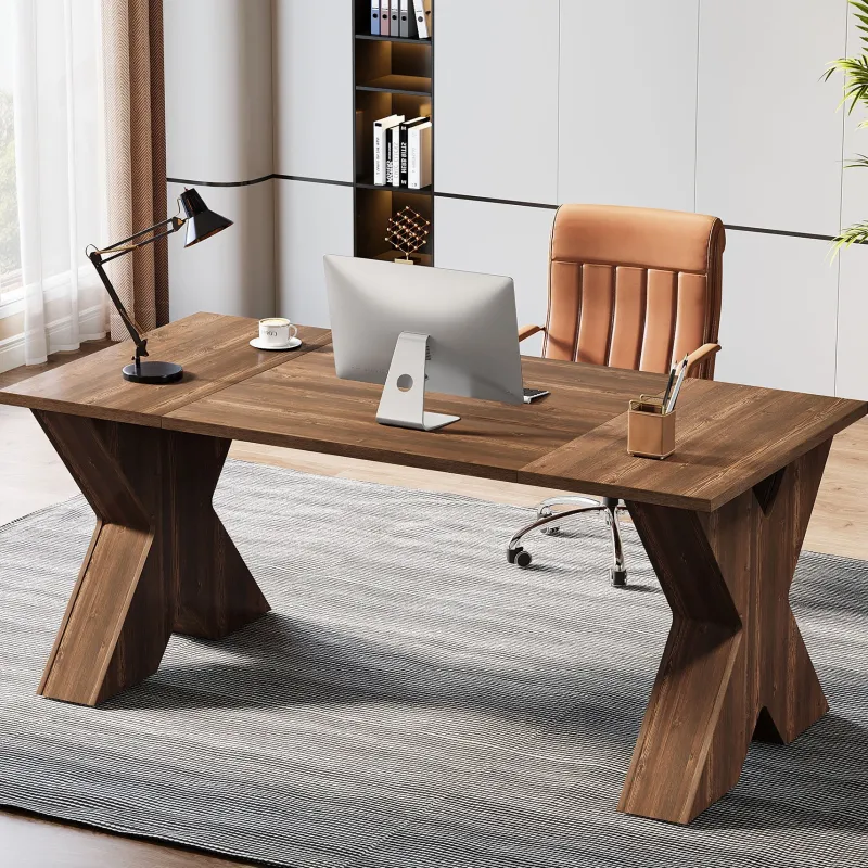 Tribesigns Desks*63" Executive Desk, Wood Computer Desk with X - Shaped Pedestal Base