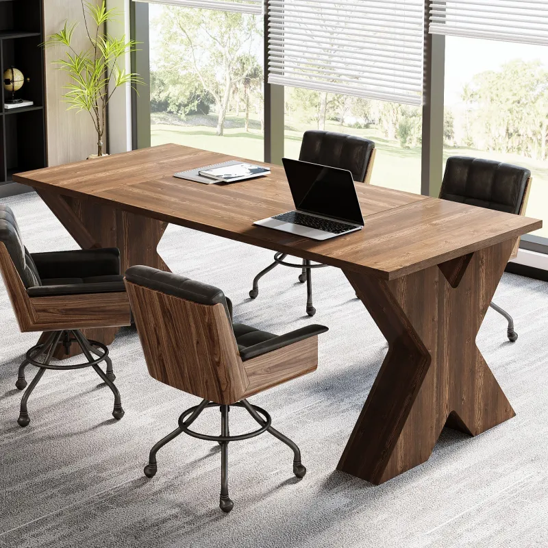 Tribesigns Desks*63" Executive Desk, Wood Computer Desk with X - Shaped Pedestal Base