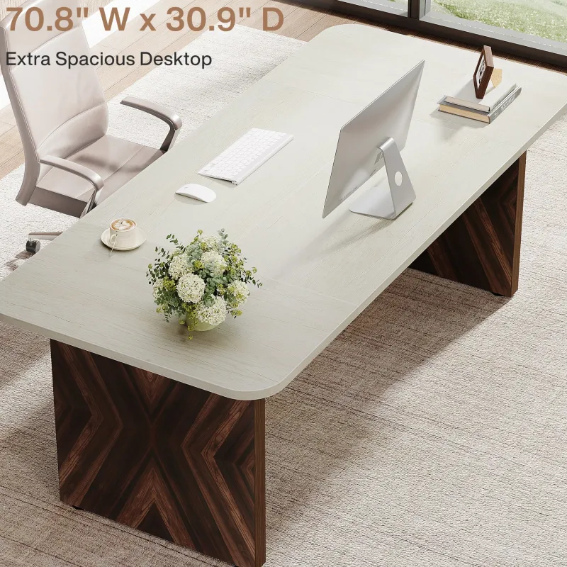 Tribesigns Desks*70.8" Executive Desk, Wood Computer Office Desk Conference Table