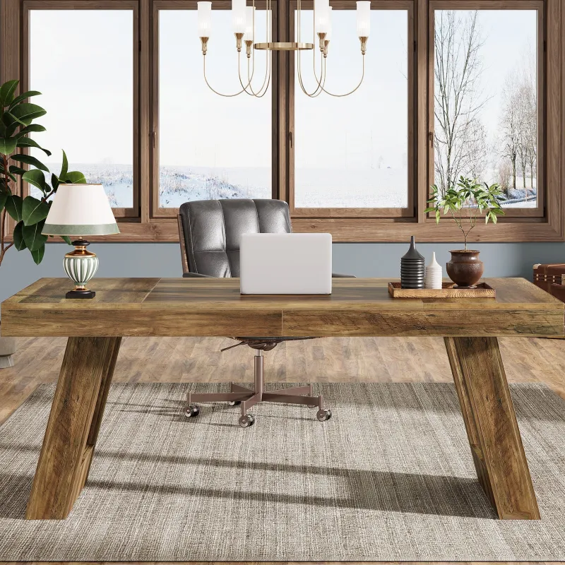 Tribesigns Desks*63" Executive Desk, Wood Office Desk Computer Desk with Double Pedestal