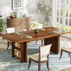 Tribesigns Dining Tables*63" Farmhouse Dining Table Wooden Kitchen Table with Shelves for 6 to 8