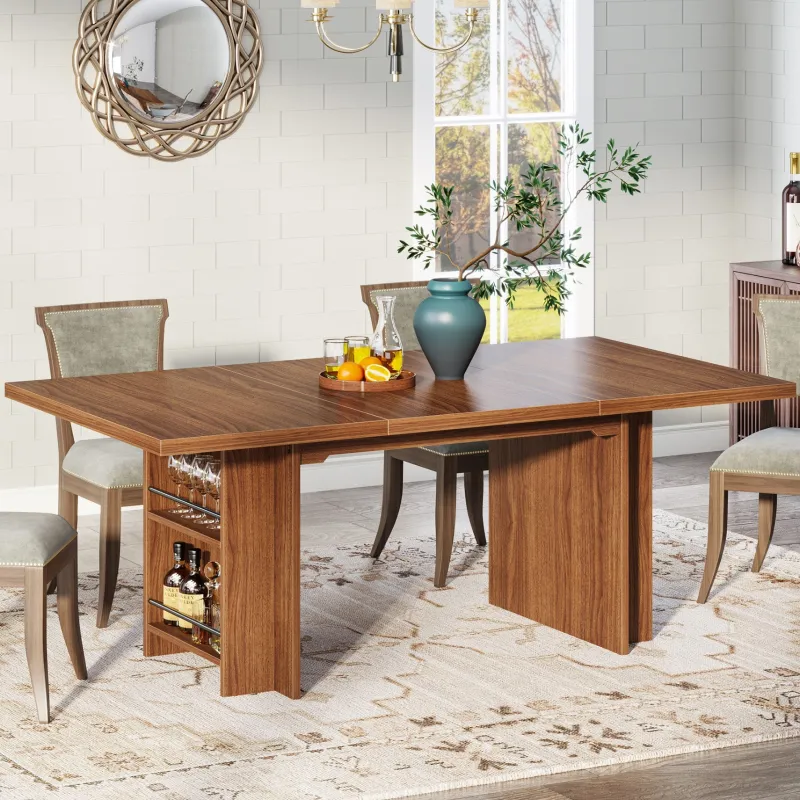 Tribesigns Dining Tables*63" Farmhouse Dining Table Wooden Kitchen Table with Shelves for 6 to 8