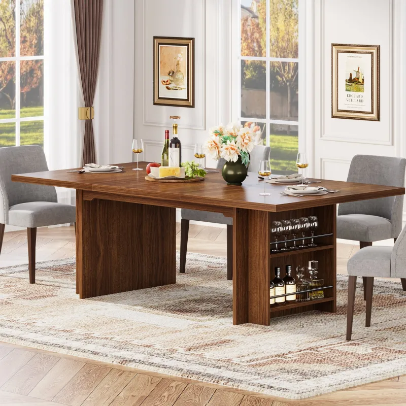 Tribesigns Dining Tables*63" Farmhouse Dining Table Wooden Kitchen Table with Shelves for 6 to 8