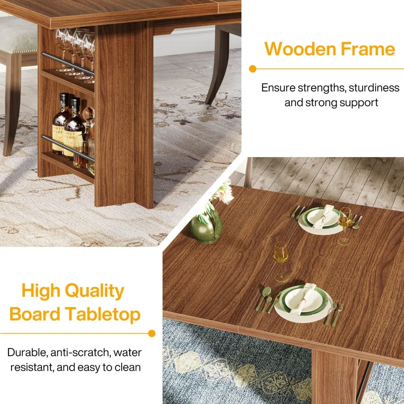 Tribesigns Dining Tables*63" Farmhouse Dining Table Wooden Kitchen Table with Shelves for 6 to 8