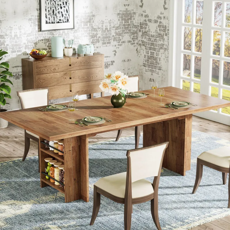 Tribesigns Dining Tables*63" Farmhouse Dining Table Wooden Kitchen Table with Shelves for 6 to 8