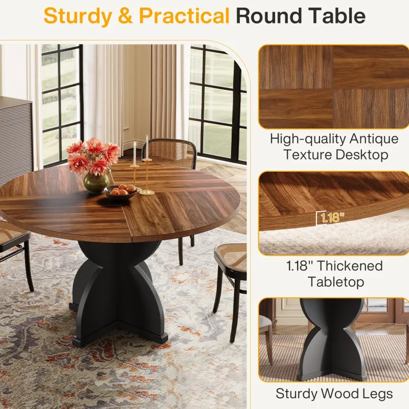 Tribesigns Dining Tables*47" Farmhouse Dining Table, Wood Circle Kitchen Table for 4 - 6 People