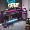 Tribesigns Desks*75" Gaming Desk Computer Desk with LED Strip & Monitor Shelf