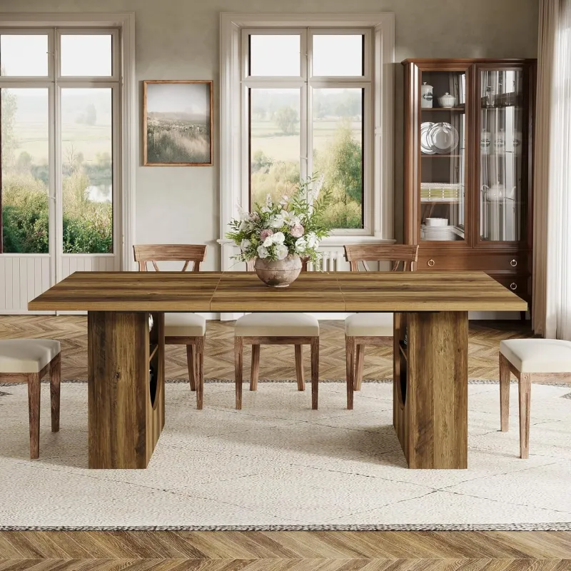 Tribesigns Dining Tables*70.8" Kitchen Table, Farmhouse Dining Table with Storage Shelves for 6 - 8