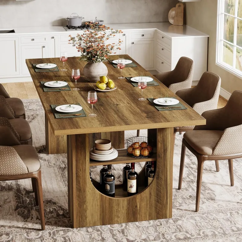 Tribesigns Dining Tables*70.8" Kitchen Table, Farmhouse Dining Table with Storage Shelves for 6 - 8