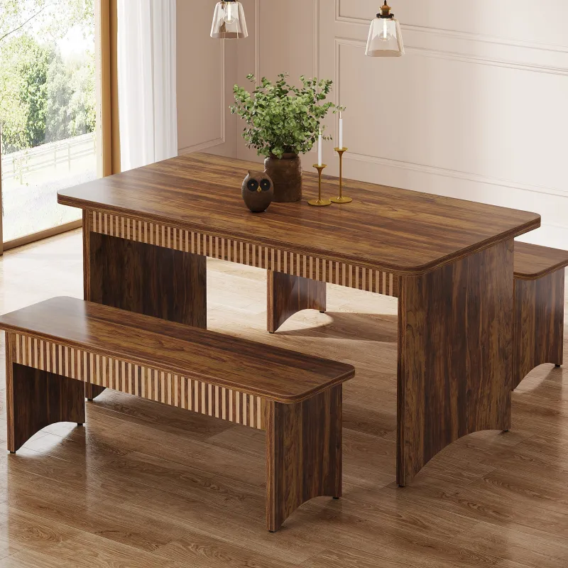 Tribesigns Dining Tables*55" Kitchen Table with 2 Benches, 3 - Piece Dining Table Set for 4 - 6 People