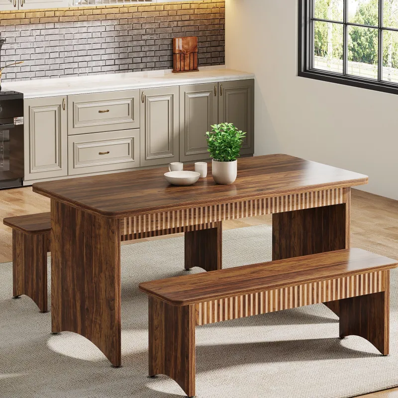 Tribesigns Dining Tables*55" Kitchen Table with 2 Benches, 3 - Piece Dining Table Set for 4 - 6 People