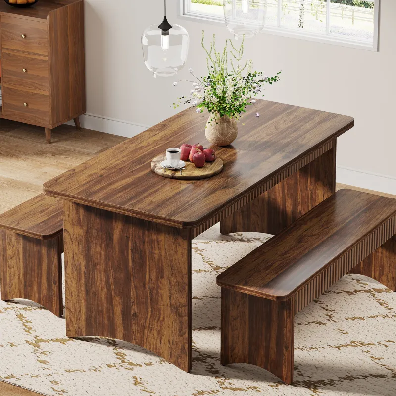 Tribesigns Dining Tables*55" Kitchen Table with 2 Benches, 3 - Piece Dining Table Set for 4 - 6 People