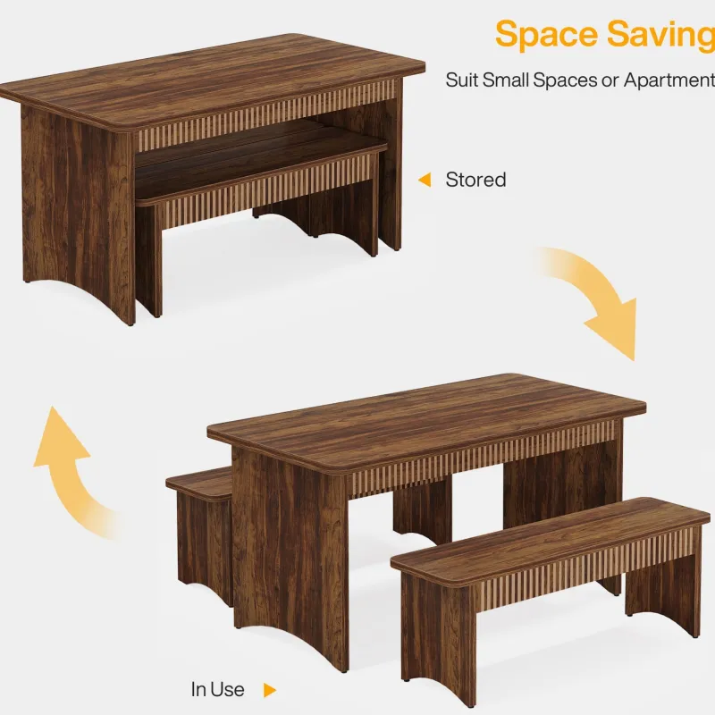 Tribesigns Dining Tables*55" Kitchen Table with 2 Benches, 3 - Piece Dining Table Set for 4 - 6 People