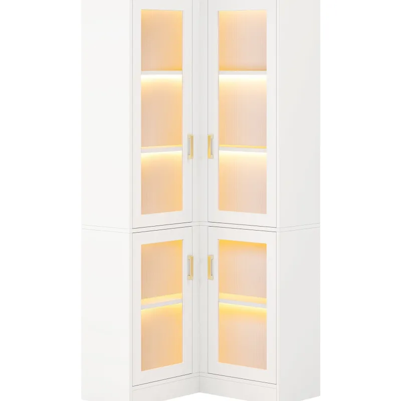 Tribesigns Bookcases & Bookshelves|Bookcases & Bookshelves*70.9" L - Shaped Bookshelf, 5 - Tier Bookcase with LED Light and 4 Acrylic Doors