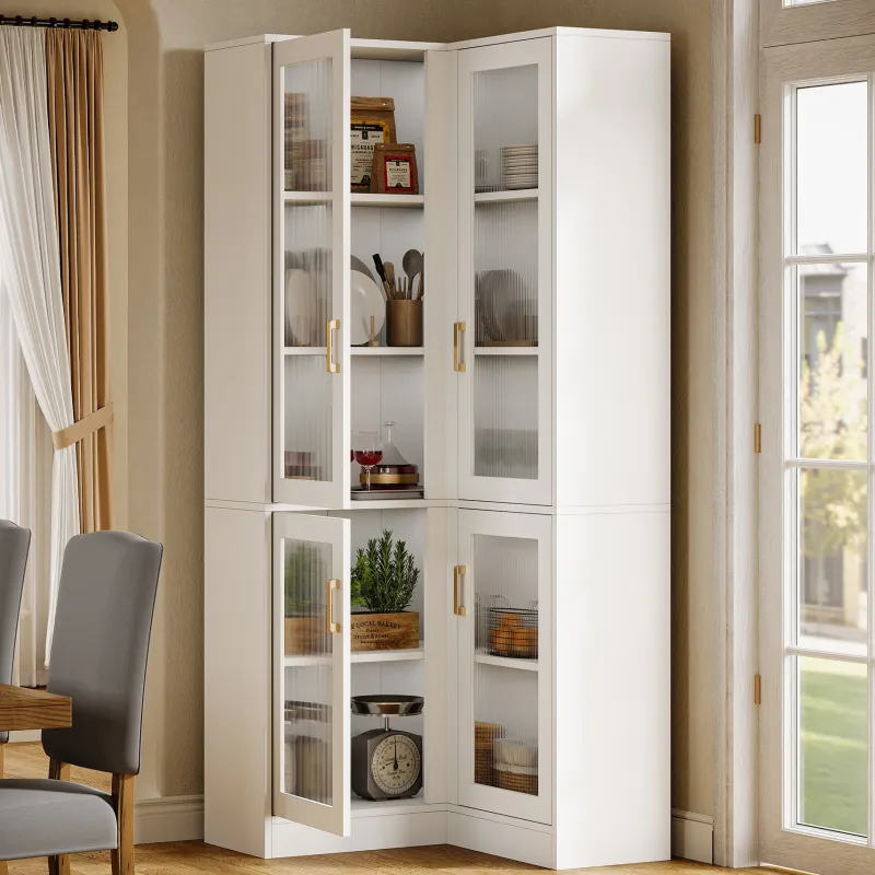 Tribesigns Bookcases & Bookshelves|Bookcases & Bookshelves*70.9" L - Shaped Bookshelf, 5 - Tier Bookcase with LED Light and 4 Acrylic Doors