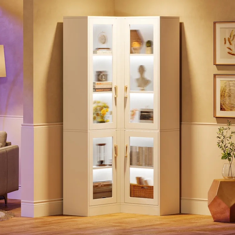 Tribesigns Bookcases & Bookshelves|Bookcases & Bookshelves*70.9" L - Shaped Bookshelf, 5 - Tier Bookcase with LED Light and 4 Acrylic Doors