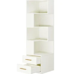 Tribesigns Bookcases & Bookshelves|Bookcases & Bookshelves*66.9" L - Shaped Bookshelf, Corner Bookcase With 5 - Tier Shelf And 2 Drawers
