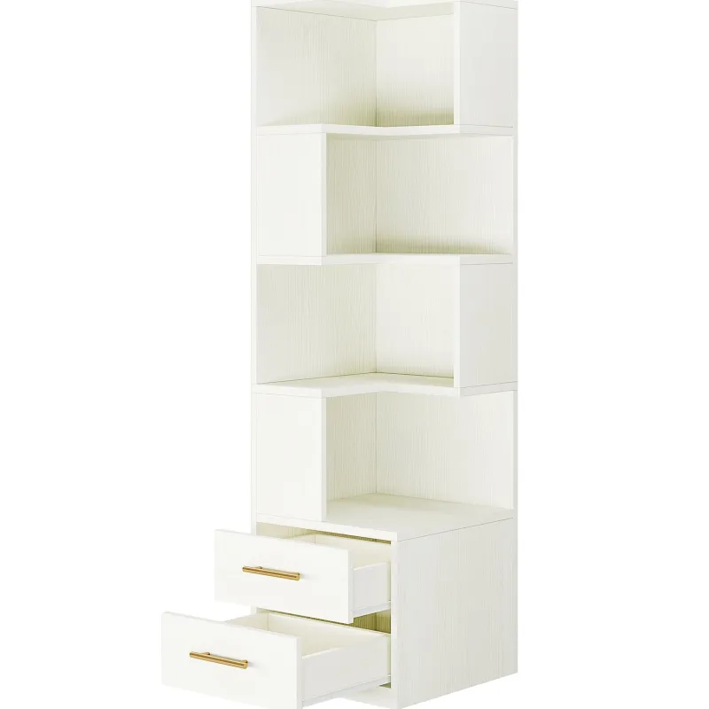 Tribesigns Bookcases & Bookshelves|Bookcases & Bookshelves*66.9" L - Shaped Bookshelf, Corner Bookcase With 5 - Tier Shelf And 2 Drawers