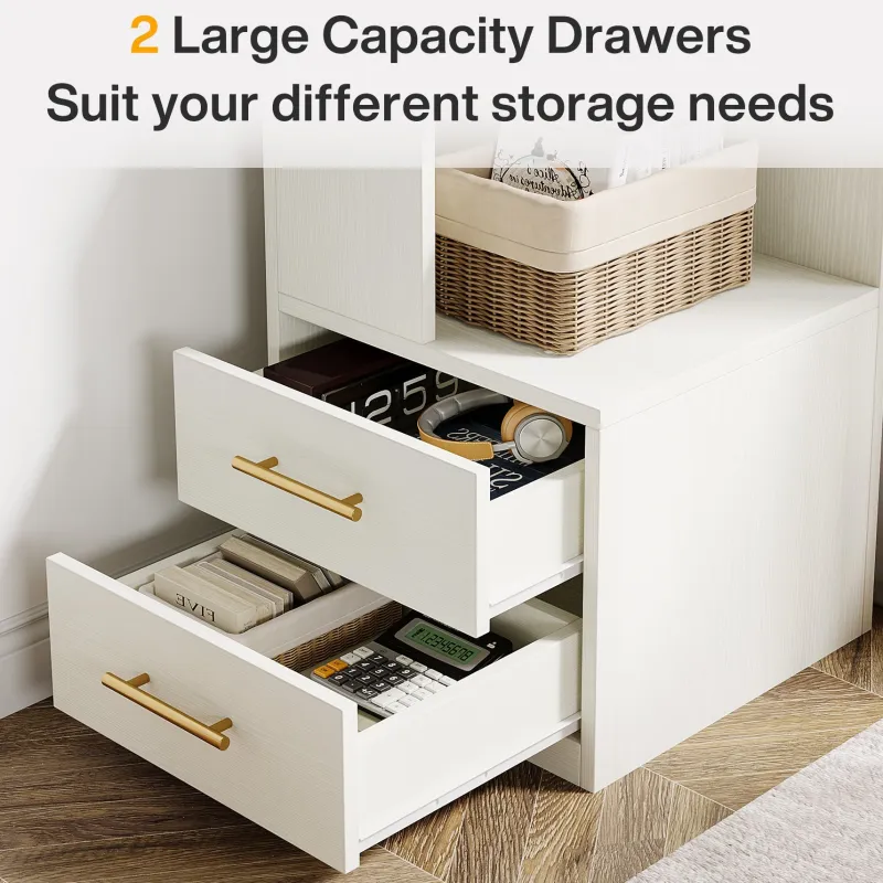 Tribesigns Bookcases & Bookshelves|Bookcases & Bookshelves*66.9" L - Shaped Bookshelf, Corner Bookcase With 5 - Tier Shelf And 2 Drawers