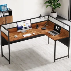 Tribesigns Desks*55" L - Shaped Computer Desk, Executive Desk Corner Office Desk with Baffle Plate