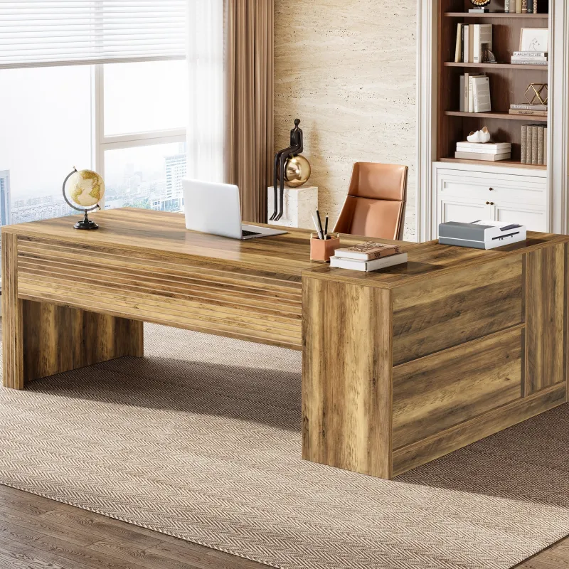 Tribesigns Desks*72" L - Shaped Desk, Executive Desk Office Computer Desk with Cabinet