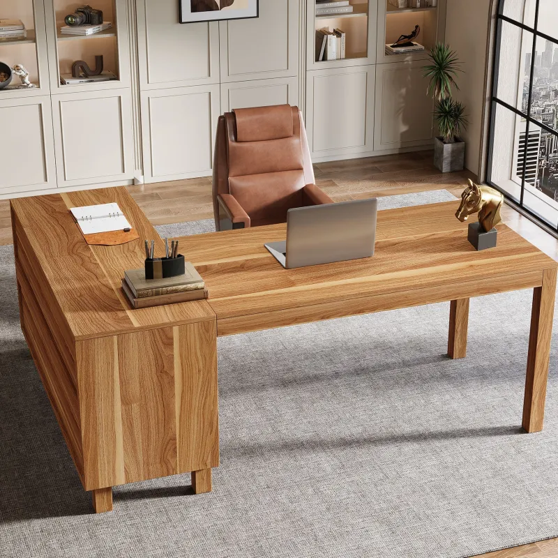 Tribesigns Desks*59" L - Shaped Executive Desk, Computer Desk Home Office Desk With Storage Cabinet