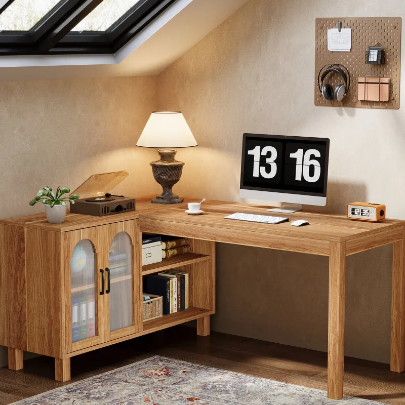Tribesigns Desks*59" L - Shaped Executive Desk, Computer Desk Home Office Desk With Storage Cabinet