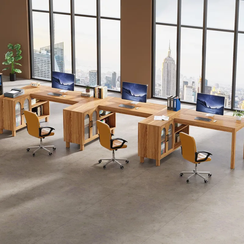 Tribesigns Desks*59" L - Shaped Executive Desk, Computer Desk Home Office Desk With Storage Cabinet