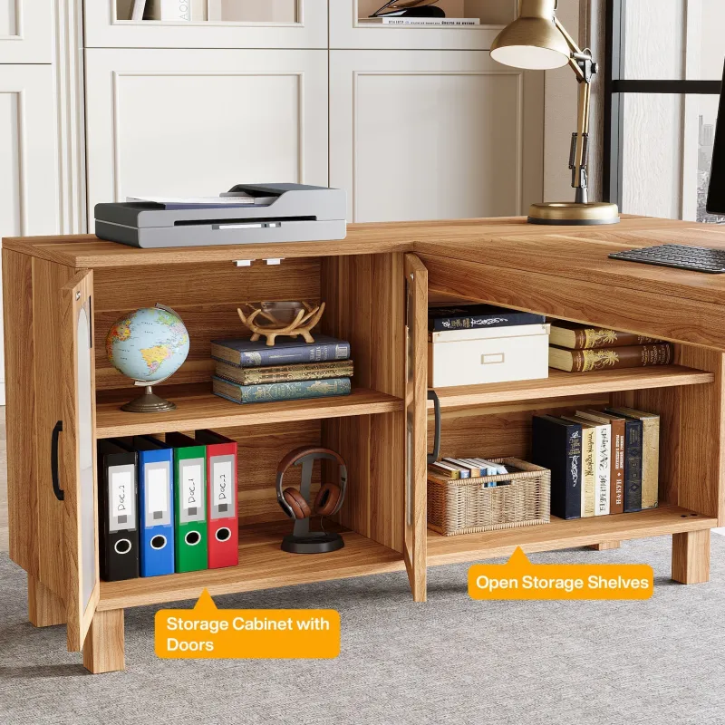Tribesigns Desks*59" L - Shaped Executive Desk, Computer Desk Home Office Desk With Storage Cabinet