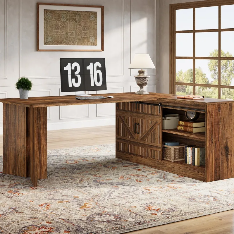 Tribesigns Desks*70.9" L Shaped Executive Desk, Large Office Computer Desk with Storage Cabinet